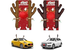 ovsor 2 Sets Christmas Antlers - Reindeer & Nose for Christmas Car Decorations, 6 in 1 Rudolph Set Reindeer Ornament Costume Auto Accessories for Any Vehicle Decor (Brown, Black-Brown)