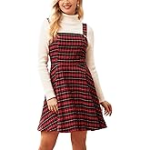 CUPSHE Mini Dress for Women Casual Square Neck Sleeveless Plaid A Line Christmas Overall Dress