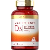 Carlyle Vitamin D3 10000 IU (250 mcg) | 400 Softgels | Value Size | Max Potency | Non-GMO, Gluten Free Supplement