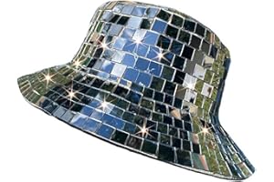 Disco Ball Women Bucket Hat, Glitter Sequins Bucket Hat Disco Decor, Mirror Ball Hats for Party Dance DJ Nightclub Festivals