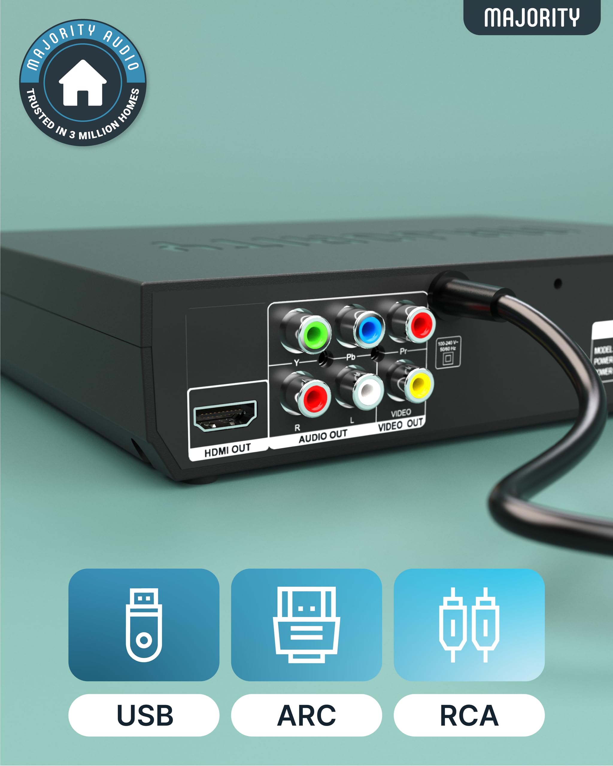 2025 Model HDMI DVD Player for TV | 1080P Region Free DVD-Players for Smart TV | Mini DVD Player with USB, CD & MP3 | HDMI Cable, RCA Cable & Remoted Control | MAJORITY DVD