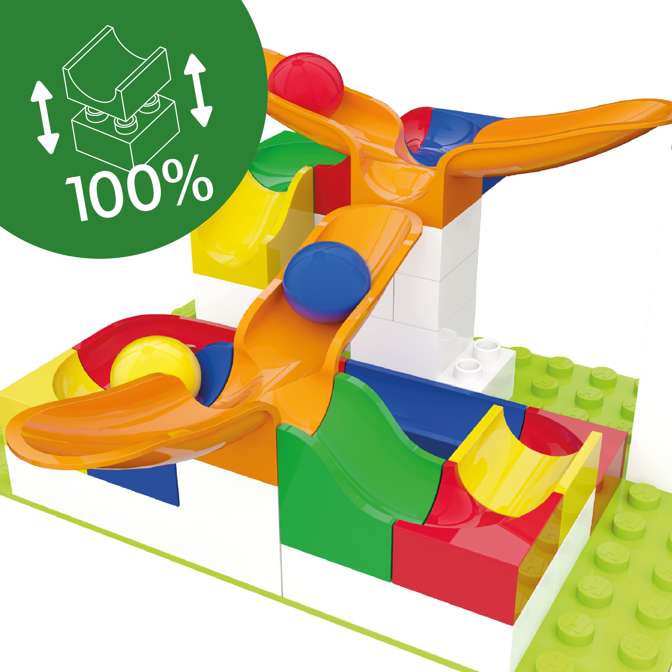 Hubelino Cradle Chute Action Set - The Original - 44 Piece Marble Run Set - Made in Germany