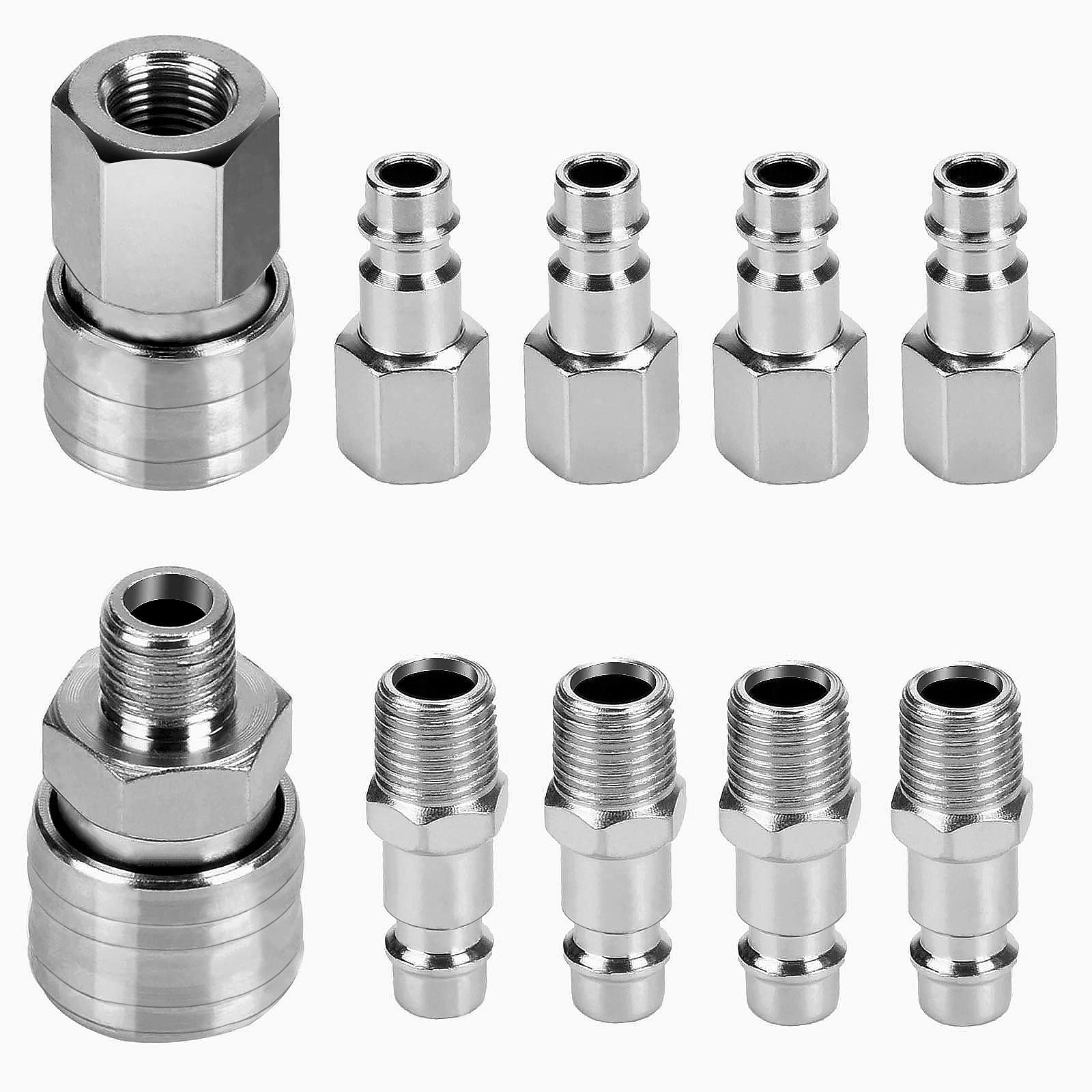 Drado Air Line Connectors 10 pcs Compressor Fittings Quick Coupler Fittings 1/4" BSP Air Fitting and Plug Kit with Male Female Thread Set