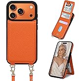 Keallce Case for iPhone 17 Pro 6.3 inch, Crossbody Wallet Case Purse with RFID Blocking 3 Card Holders, Flip Folio Leather Cover with Lanyard Wristlet Strap Women Lady for iPhone 17 Pro, Orange