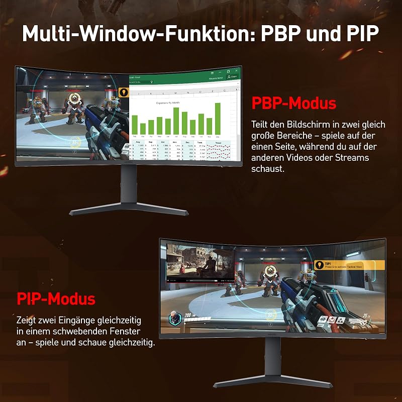 34 Zoll Curved Gaming Monitor 200Hz Bildschirm WQHD HDR 400 HDMI/DP
