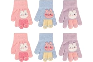 QKURT 3 Pairs Children Winter Magic Gloves, Unisex Thermal Gloves Kids Full Finger Mittens Warm Stretchy Knit Glove Colorful 