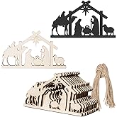 10Pcs Nativity Scene Shape Unfinished Wood Bethlehem Nativity Pieces Wooden with Twines Art Ornaments for Christmas Holiday Party Door Hanger Decoration