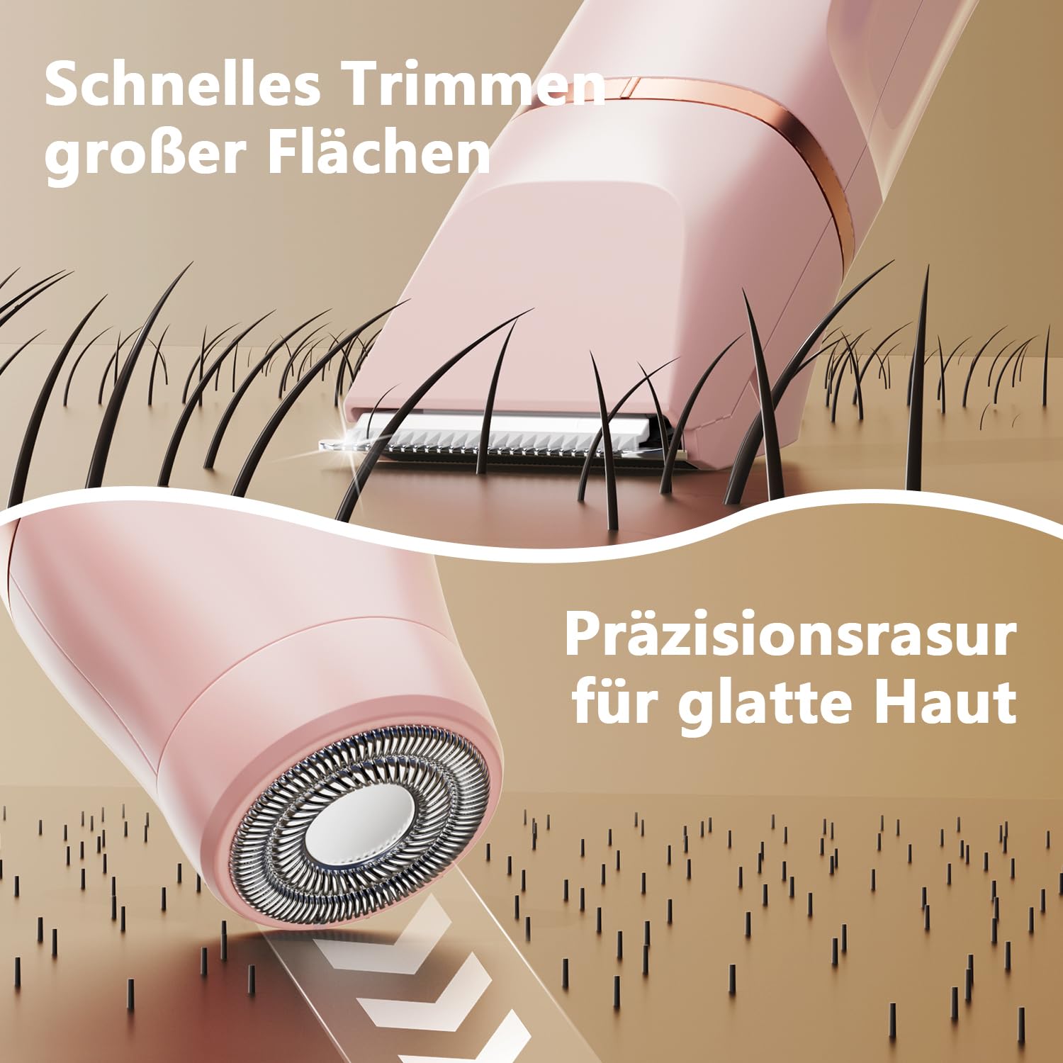 Intimrasierer für Frauen, Rasierer Damen Intimbereich Sanft, 2 in 1 Elektrischer Damenrasierer, Bikini Trimmer für Körper & Gesichtshaare Bräutigam Wasserdicht, Damen Rasierer, Trimmer Scherkämme 3