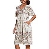 CRIPOM Womens House Dress Floral Print Nightgown with Pockets Mumu Dress S-3XL