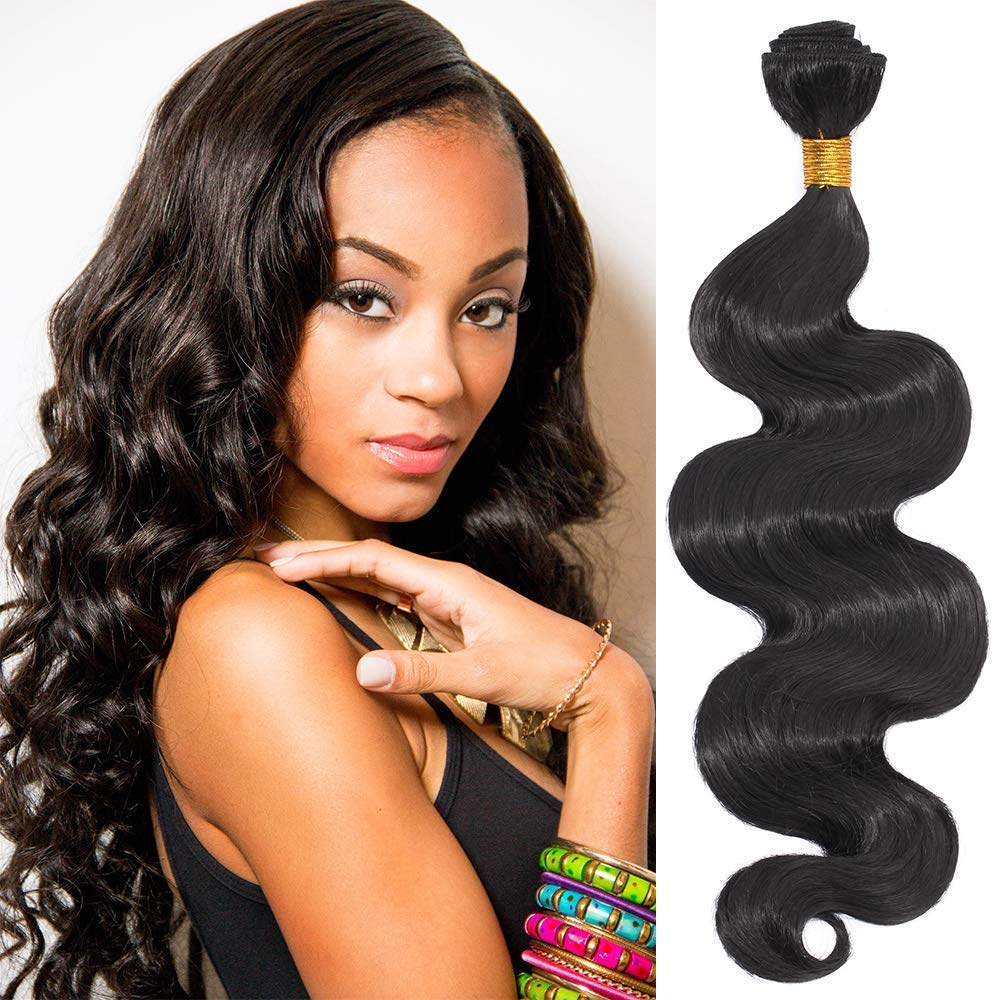 16" Inch One Bundle Weave Hair Bundles Crochet Hair Extensions Body Wave Bundles Curly Synthetic Hairpiece For Women Ladies - Natural Black
