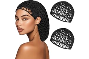 XRACEPHOL 2 PCS Hair Nets for Sleeping Mesh Crochet Hair Wrap Breathable Sleep Cap for Women Reusable Elastic Hairnet（Black，Black）