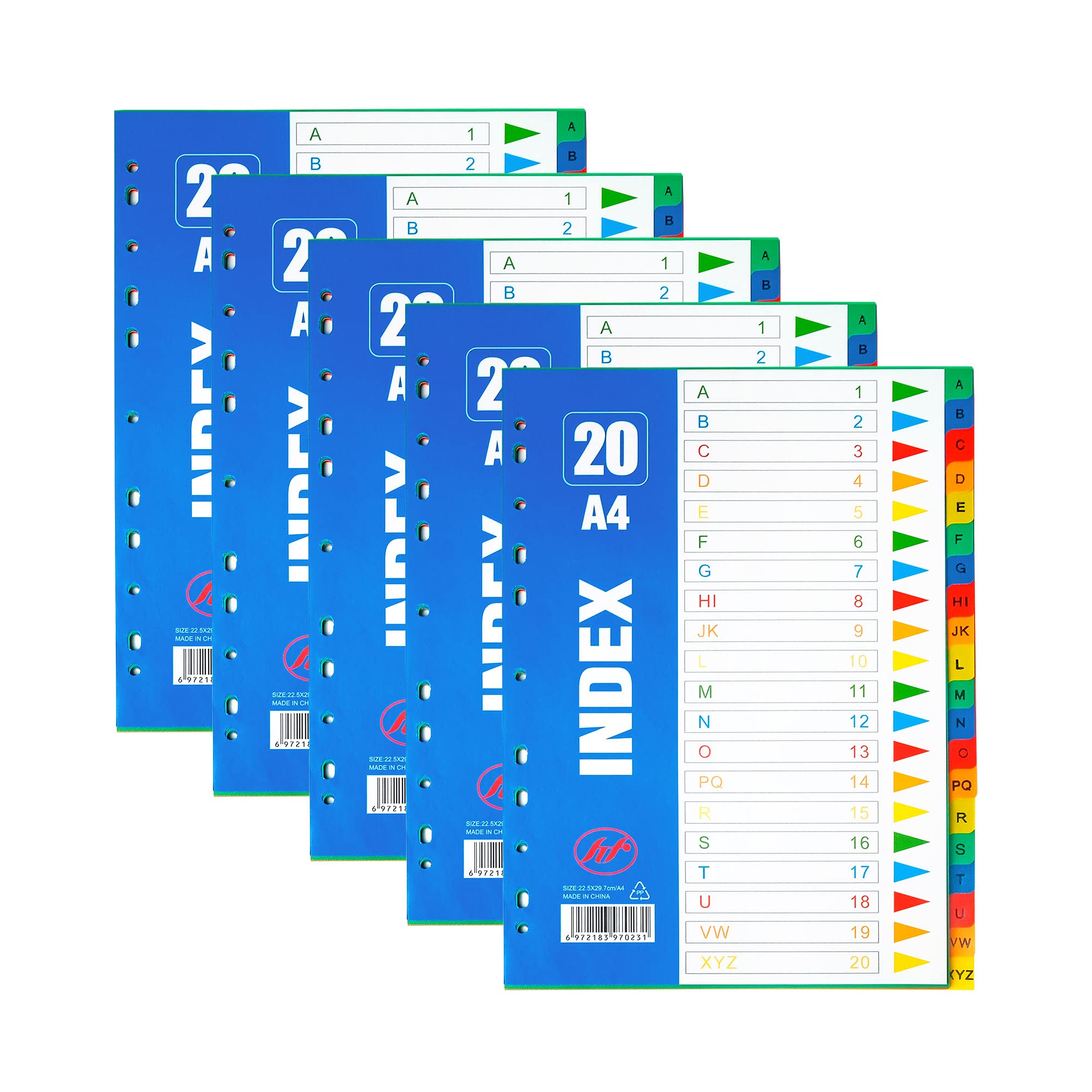 WeeGoo 5 Pack A-Z Dividers Plastic A4 File Dividers A to Z 20 Part, A4 Subject Dividers A-Z Tabs, Multipunched Reinced Colour Tab
