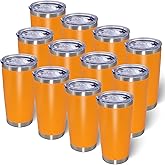 AIANJI 20oz Tumbler Bulk Stainless Steel Tumblers with Lid Vacuum Insulated Double Wall Travel Coffee Mug Powder Coated Tumbler Cup for Hot and Cold Drinks(Orange, 12 pack)