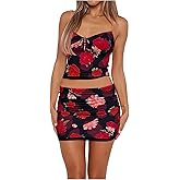 Jumppmile Women's 2 Piece Skirt Set Summer Vacation Outfits Sexy Going Out Club Festival Sets Mini Y2K