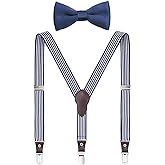Shark Tooth Boys' Men's Suspenders and Bow Tie Set Y-Back Adjustable