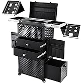 Joligrace Cosmetology Case on Wheels, Rolling Makeup Case for Hairstylists & Makeup Artists, Lockable Professional Make up Case Salon Trolley Cart with Hairdryer Holder for Salon/Barber/Travel, Black
