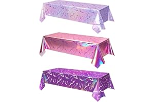 OQOQ Demon Purple Tablecloth (3 Packs), 108x54 Inches Sparkling Holographic Laser Purple Lightning Pattern Disposable Table C