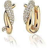 MTMY Huggie Hoop Earrings 14K Gold Plated Cubic Zirconia Dainty Simple Cute Beads Elegant CZ Circle Small Hoop Earring for Women Minimalist Handmade Hypoallergenic Jewelry