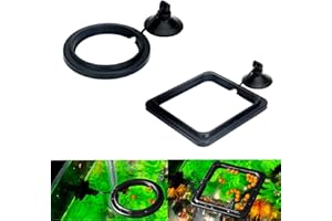 Maxmoral 2pcs Black Fish Feeding Ring Aquarium Fish Tank Mariculture Fishes Floating Food Feeder Circle with Suction Cup(Round and Square)