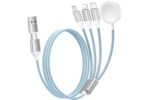 Renmou for Apple Watch Charger,4 in 2 Multi Charging Cable,Type C/Lightning/Micro USB Nylon Braided Travel Vacation Essentials Compatible with iWatch Ultra/SE/10-1,for iPhone 17-11,Blue(5FT)