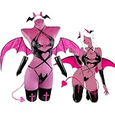 KORURACLUB Succubus Costume PU Devil Cosplay Lingerie Set | Devil Lingeries，Women's Exotic Costumes，Faux Leather Lingerie，Demon Costume，Gothic Lingerie，Wing Costume，Halloween Costume