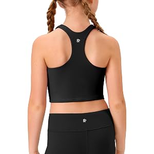 Lollgirl Girls Racerback Crop Tank Tops Double Lined Athletic Workout Shirts for Kids Teens Dance Gymnastics Activewear
