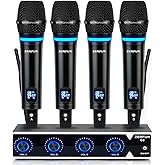 ZERFUN Rechargeable Wireless Microphone System 4 Channel Pro, UHF Metal Handheld Wireless Mics Cordless for Church Karaoke Singing with Volume Control, 4x50 Frequency(G8)