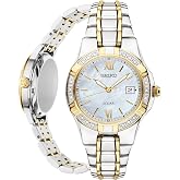 SEIKO SUT068 Watch for Women - Diamond Collection - with 18 Diamond Accents, Solar Power, Mother-of-Pearl Dial, Two-Tone Gold Stainless Steel Case &amp; Bracelet, and Water-Resistant to 50m