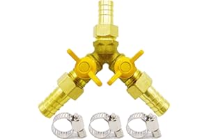 Metaland Brass 3 Way Shut-Off Valve, 1/2" Hose Barb 2 Switch Y Shaped Ball Valve Water/Fuel/Air
