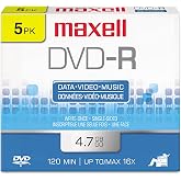 Maxell 638002 DVD-R Discs, 4.7GB, 16x, w/Jewel Cases, Gold, 5/Pack