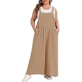 Lastshe Plus Size Jumpsuit for Women Casual Wide Leg Overalls Loose fit Adjustable Rompers with Pockets 2024
