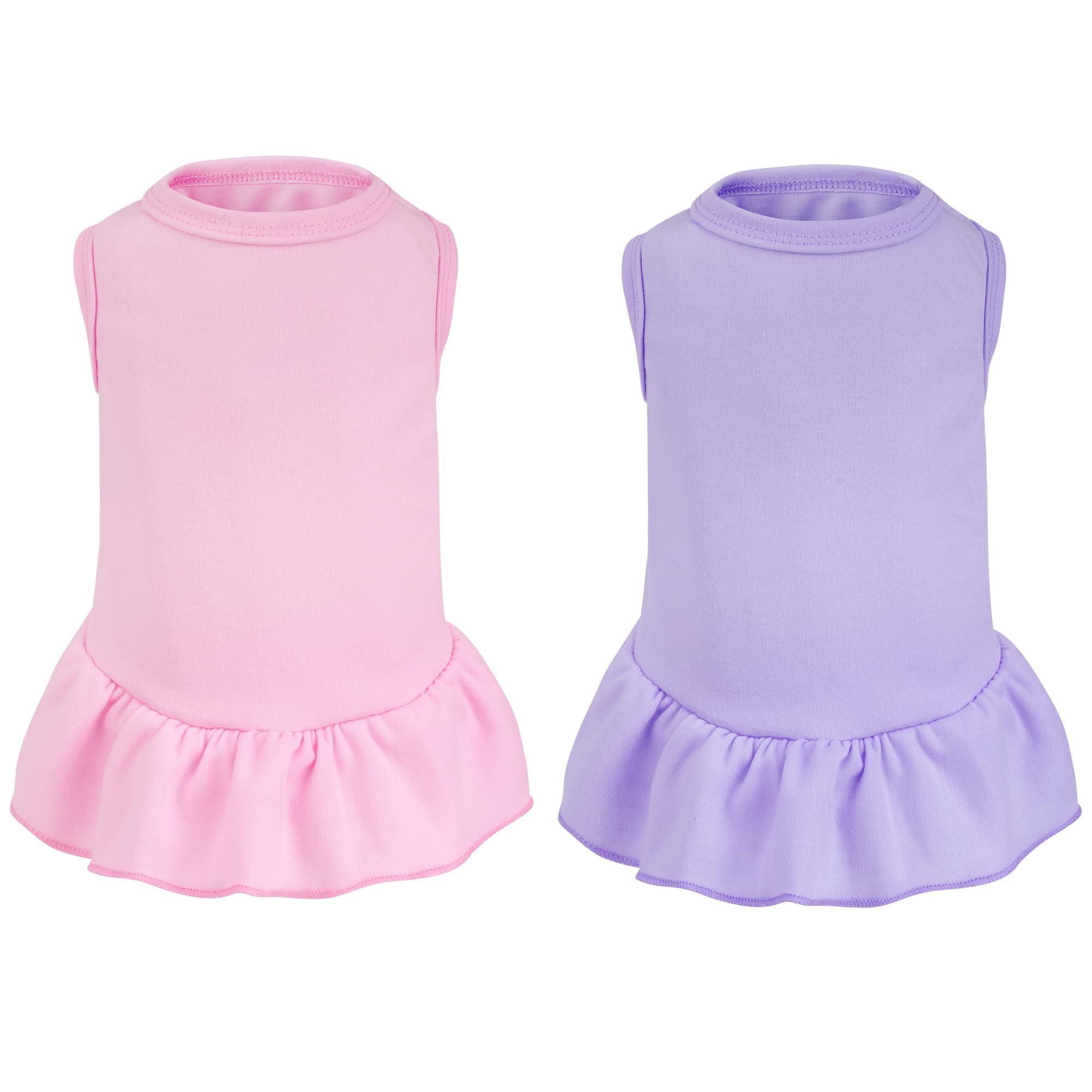 Photo 1 of 2 Pcs Dog Dresses Cat Skirt Solid Color Dog Clothes Summer Sleeveless Puppy Girl Clothes for Small Pet Dogs Cats (Pink,Light Purple, Small)