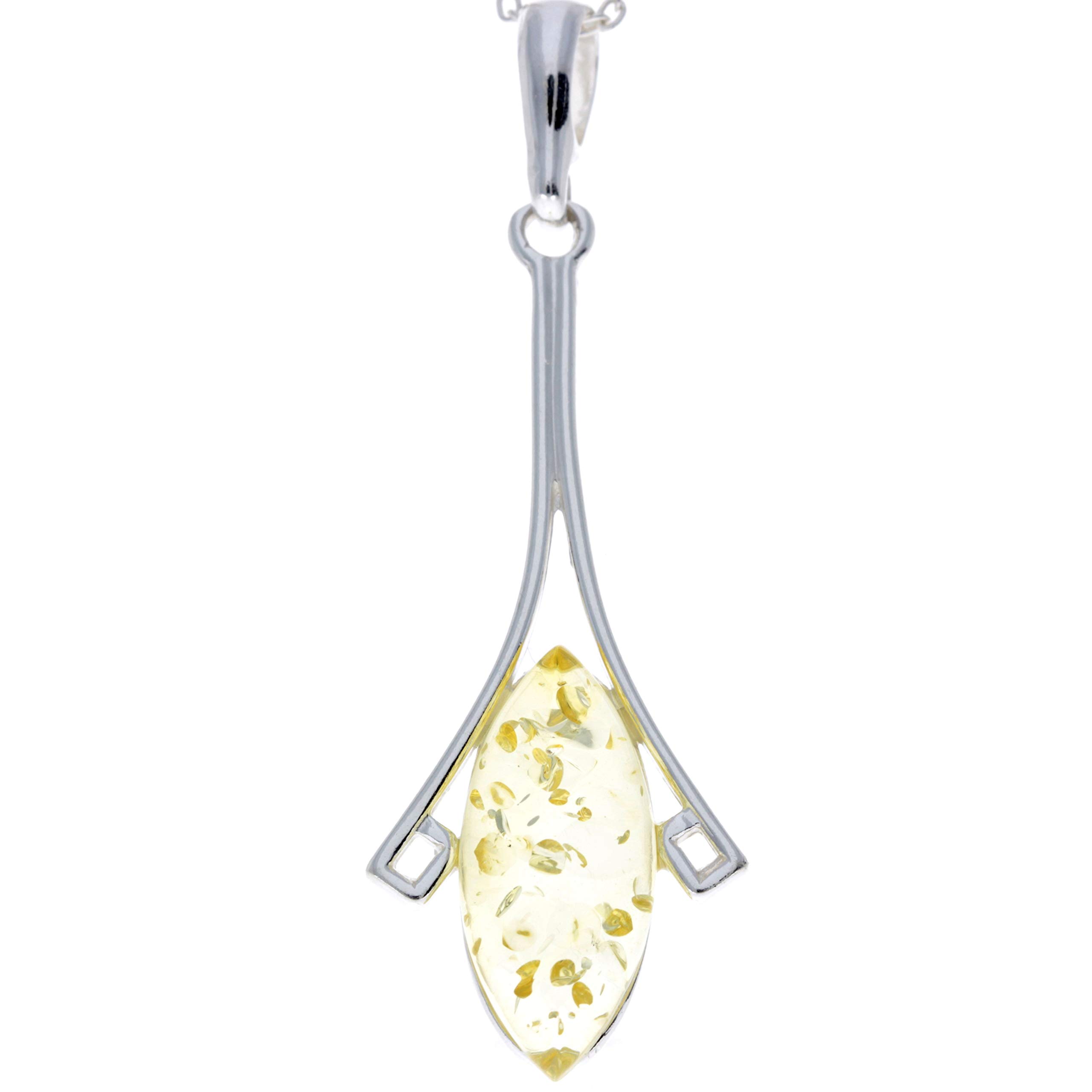 Genuine Honey Baltic Amber & Sterling Silver Modern Pendant without Chain - 1705H