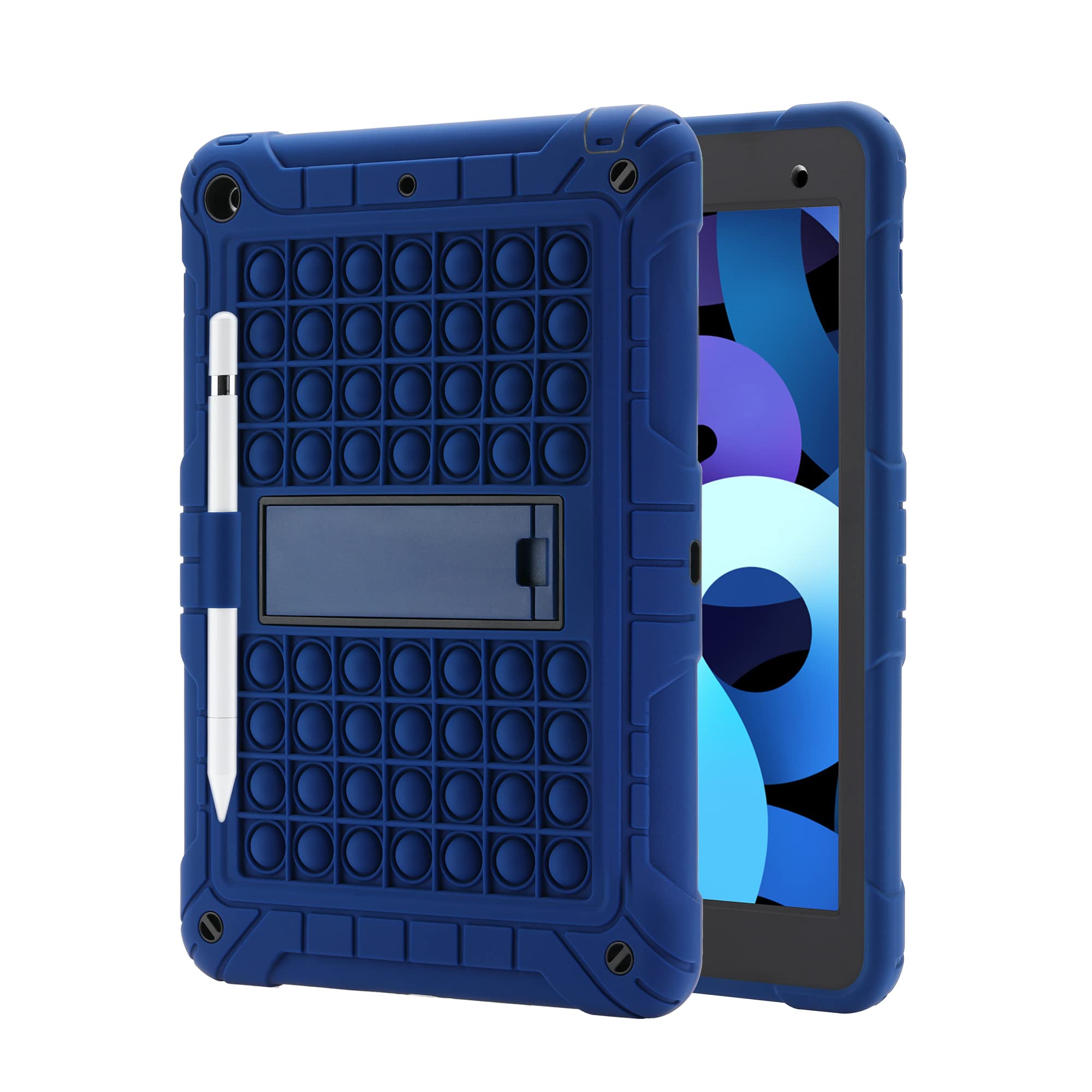XZC iPad 9th/8th/7th Generation Case (iPad 10.2 Case 2021/2020/2019) Poppet Heavy Duty Shockproof Bumper Protection Cover with Pencil Holder/Strap (Blue)