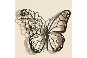 WOPARTY Metal Black Butterfly Wall Art Decor, 11.8 x 7.8 Inch, Floral Design,Home Wall Decoration for Living Room, Bedroom, B