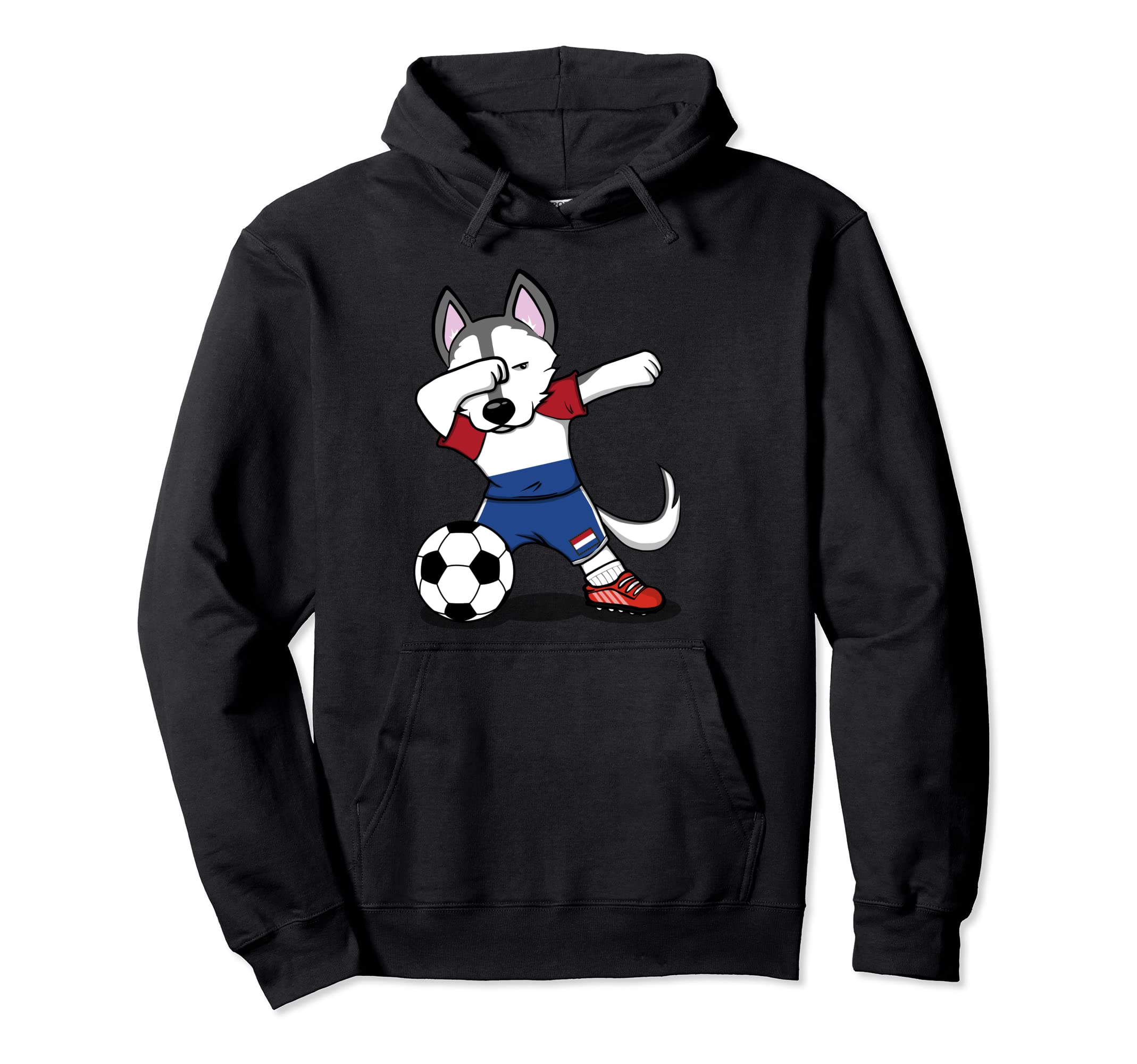 Dabbing Husky Dog Netherlands Football Dutch Flag Soccer Pullover Hoodie