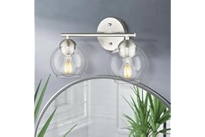 Emak Brushed Nickel Vanity Lights, 2-Light Bathroom Light Fixtures with Clear Glass Shade, Modern Globe Vanity Light for Bathroom, VL114-BN-2