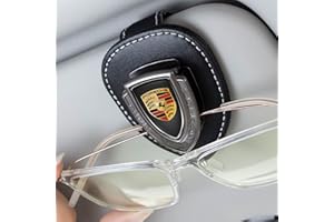 ALEjon with Porschr Sunglasses Holder,Leather Glasses Holders with Porsche Panamera Cayenne Macan Boxster Taycan Cayman 718 911,Ticket Card Clip Car Sunglasses Holder for Car Sun Visor, Accessories