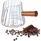Aruizun Espresso Cups with Wood Handle, 6 Oz Glass Espresso Measuring Cup | Espresso Accessories Barista Tools, Practical Espresso Cup with V-Shaped Spout for Coffee, Milk, Tea &amp; Maple Syrup Serving