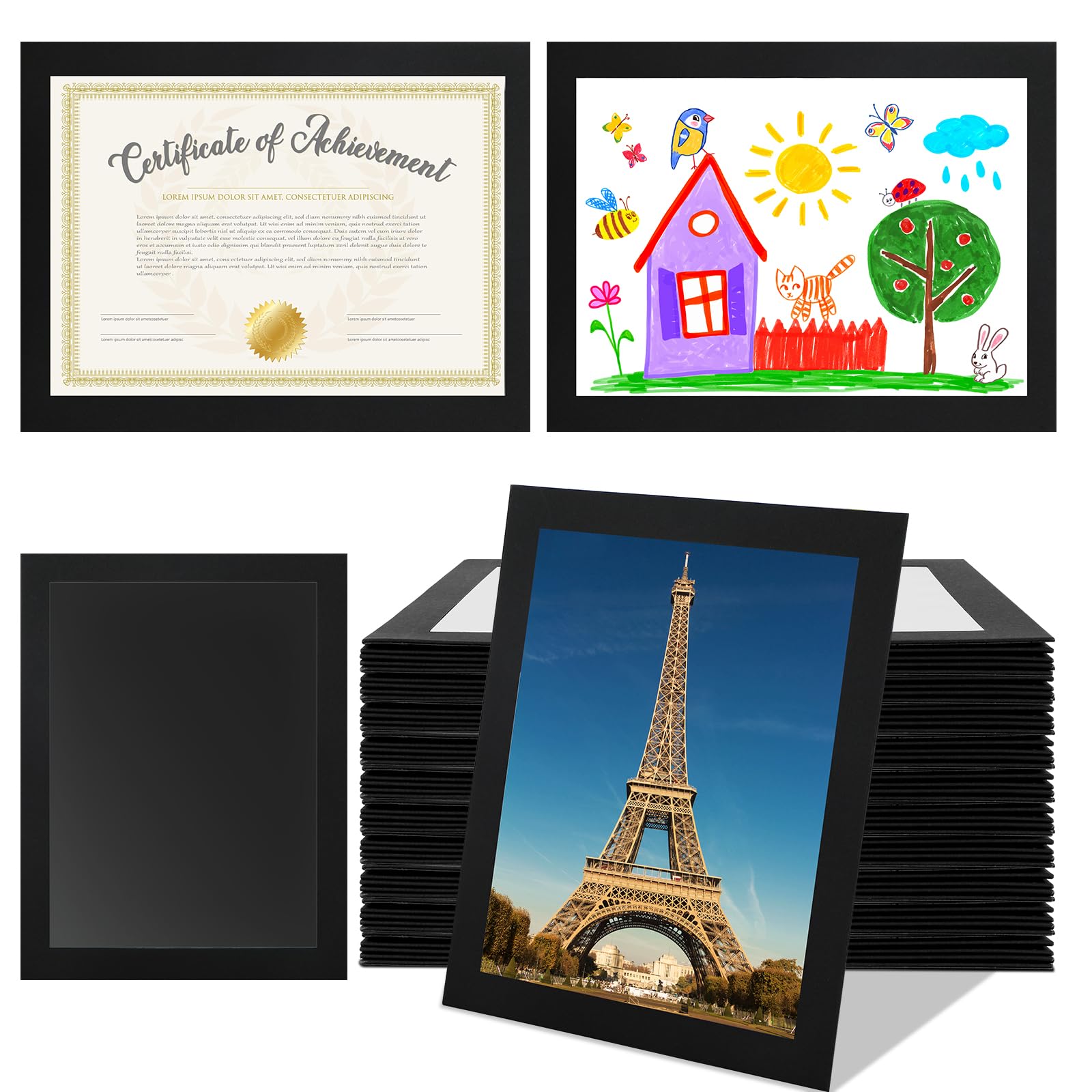 Photo 1 of 8.5 x 11 Paper Diploma Frame with High Definition PVC Window Paper Certificate Degree Document Holder Picture Photo Frames Display Gallery Wall Frame Art Frames for Tabletop and Wall Display(60,Black)