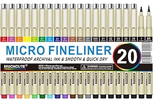 KOUSICOO Muchcute Micro Fineliner Drawing Art Pens: 20 Set (12 Colors & 8 Black) Extra Fine Line Waterproof Ink Artist Supplies Archival Inking Ultra Thin Markers Sketch Sketching Watercolor Zentangle Stuff