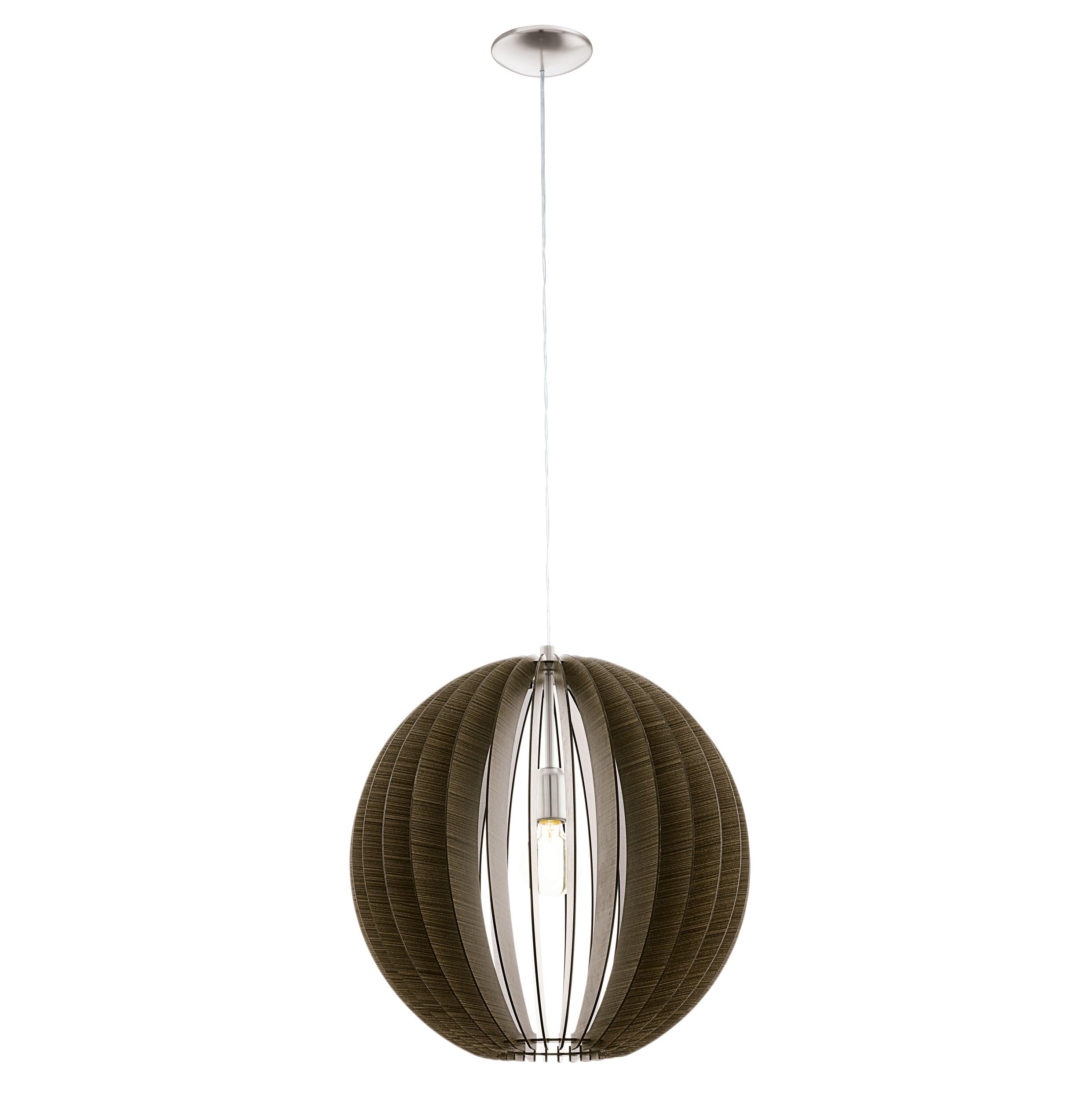 Eglo Pendant Light Cossano, 1-Light Hanging Lamp Vintage, Suspension Lamp Made of Steel and Wood in Matte Nickel, Dark Brown, Dining Table Lamp, Living Room Hanging Light with E27 Socket, Ø 50 cm