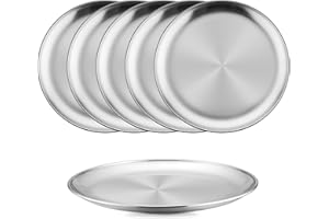 HaWare 18/8 Stainless Steel Plates, 6-Piece Metal 304 Dinner Dishes for Kids Children Toddlers, 9 Inch Feeding Serving Camping Plates, Reusable and Dishwasher Safe
