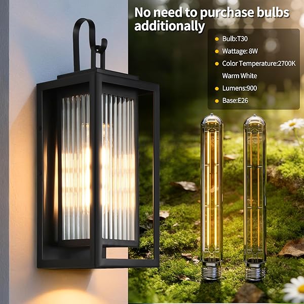 HAMESO OUTDOOR WALL LIGHTS FOR HOUSE EXTERIOR, 18 INCH LARGE BLACK MODERN LANTERN WITH DUAL METAL FRAME & TEXTURED GLASS, IP65 WATERPROOF (BULBS INCLUDED)