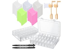 GlikCeil 256 Pcs Embroidery Floss Organizer Kit - 2 Removable 24-grid Thread Storage Boxes with Plastic Bobbins, 2 Bobbin Winders, Twin-tip Markers for Cross Stitch, DIY Sewing, Craft Storage