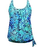 Yonique Womens Blouson Tankini Top Only Loose Fit Swim Top No Bottom Modest Swimsuit