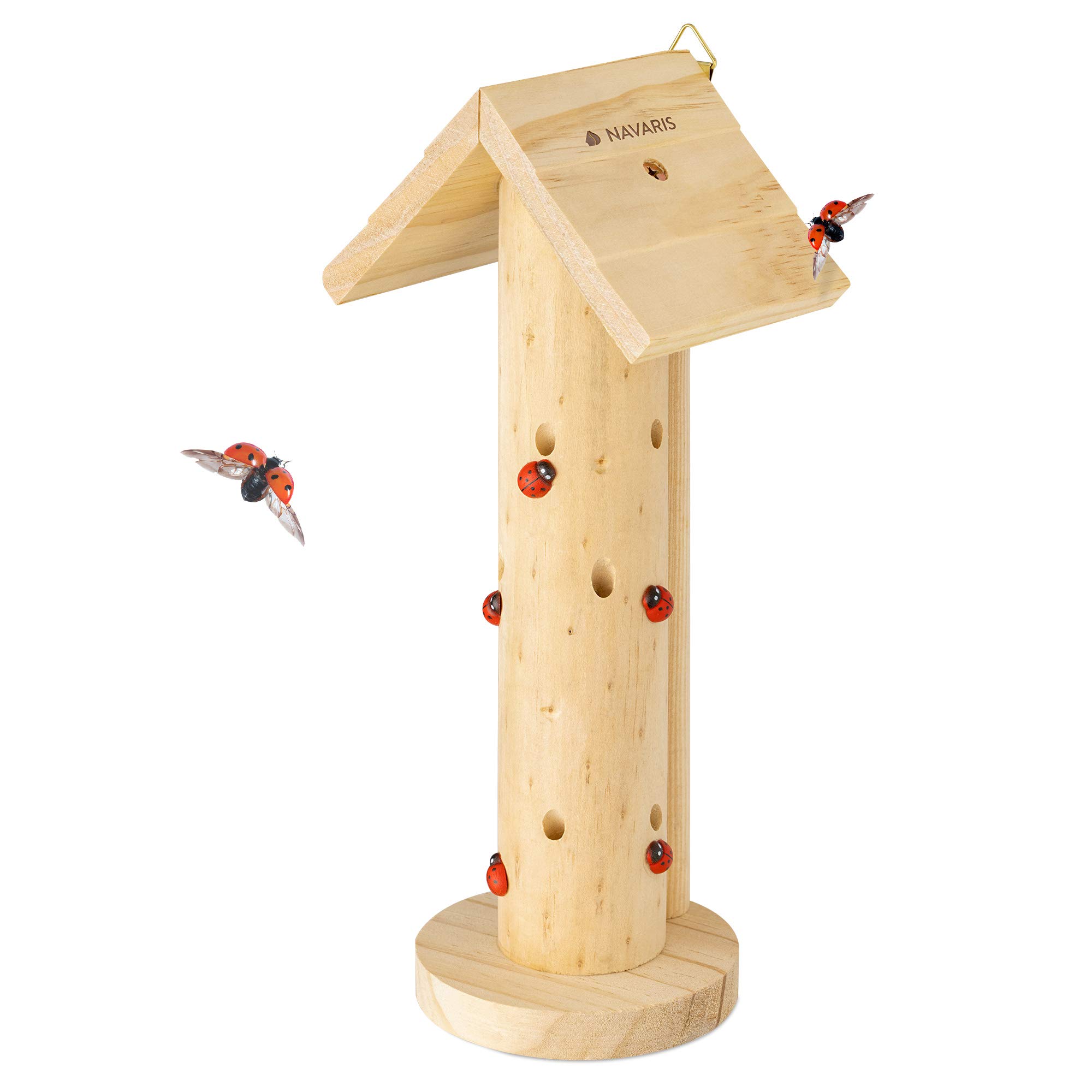 Navaris Wooden Ladybird Habitat - Hanging Real Pinewood Flying Insect Bug Lady-Bird Ladybug House Shelter Hotel for the Garden - Insect Hibernation