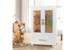 QUDRAKAST Pet Wardrobe Closet - Stackable Storage Bins with Doors, Wheels, and Hanging Rods - Stackable Drawers - Dog Accessories, Toys, Clothes