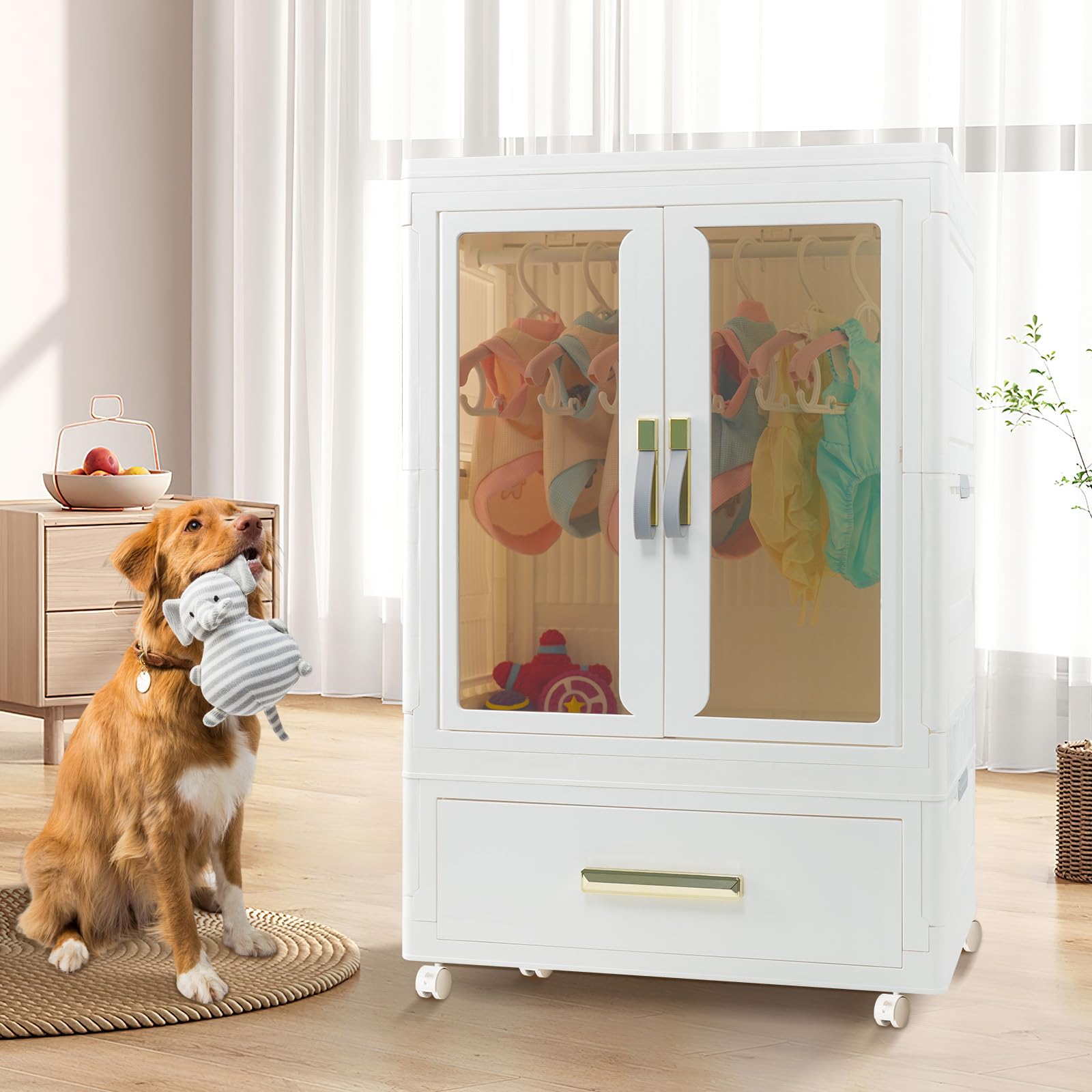 QudraKast Pet Wardrobe Closet, Dog Closet - Stackable Storage Bins with ... - Attached Dog Crate With Walk-In Closet Organizer