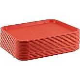 ZOENHOU 14 Pack 16 x 12 Inch Fast Food Tray, Rectangular Cafeteria Serving Trays, Plastic Trays for Food, Orange